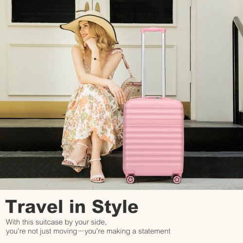 KSK2484 - Kono 20 Inch Stylish Lightweight Hard Shell ABS+PC Cabin Carry-On Suitcase with TSA Lock for Enhanced Security - Pink | Neil's Luggage Store