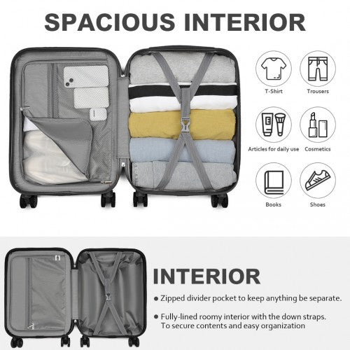 KSK2485 - Kono 20 Inch Premium ABS Cabin Carry-On Suitcase with Secure Combination Lock for Effortless Travel - Grey and black | Neil's Luggage Store