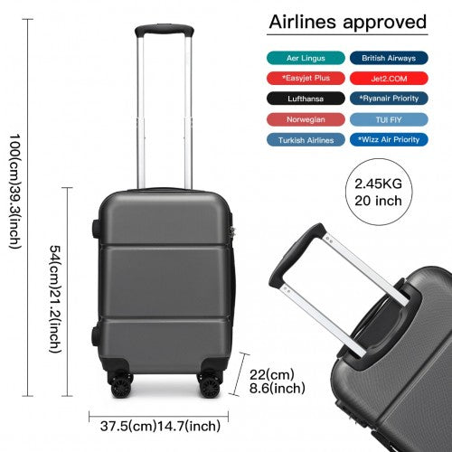 KSK2485 - Kono 20 Inch Premium ABS Cabin Carry-On Suitcase with Secure Combination Lock for Effortless Travel - Grey and black | Neil's Luggage Store