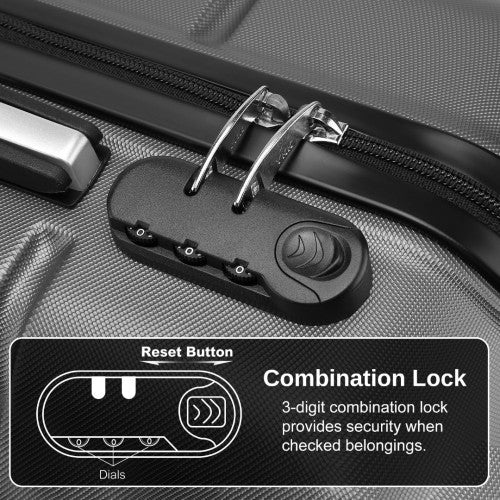KSK2485 - Kono 20 Inch Premium ABS Cabin Carry-On Suitcase with Secure Combination Lock for Effortless Travel - Grey and black | Neil's Luggage Store