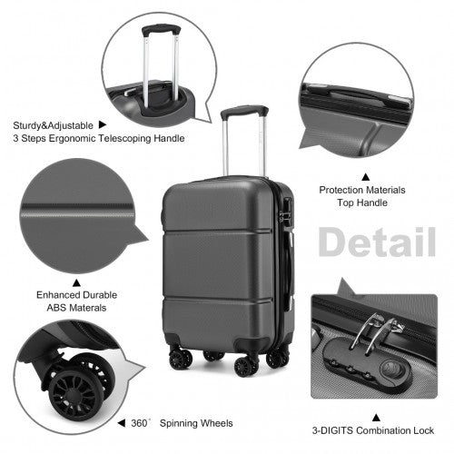 KSK2485 - Kono 20 Inch Premium ABS Cabin Carry-On Suitcase with Secure Combination Lock for Effortless Travel - Grey and black | Neil's Luggage Store