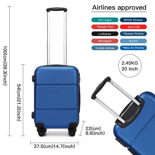 KSK2485 - Kono 20 Inch Premium ABS Cabin Carry-On Suitcase with Secure Combination Lock for Effortless Travel - Navy and Black | Neil's Luggage Store