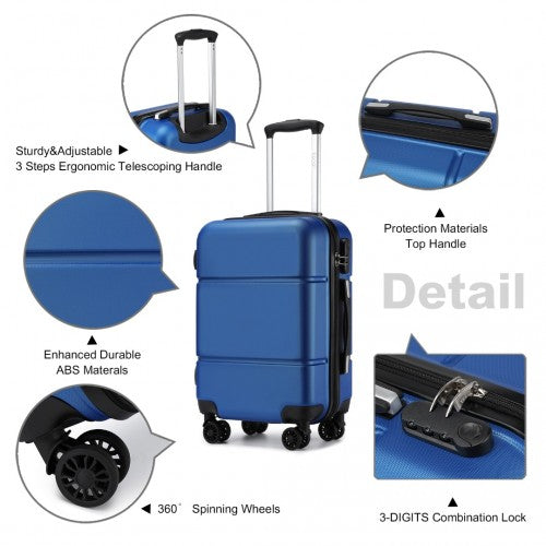 KSK2485 - Kono 20 Inch Premium ABS Cabin Carry-On Suitcase with Secure Combination Lock for Effortless Travel - Navy and Black | Neil's Luggage Store