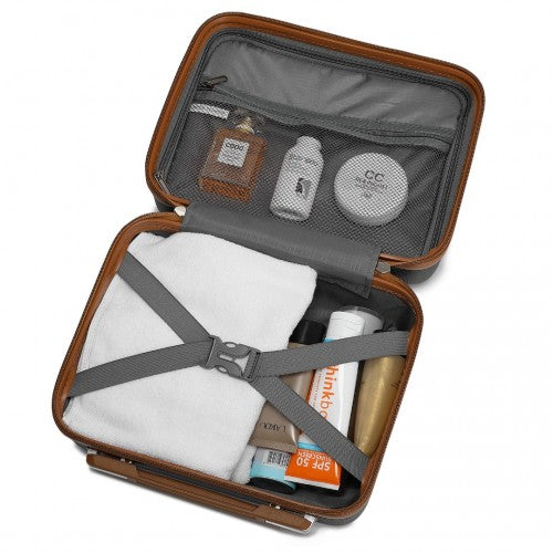 Kono Polka Dot ABS PC Hard Shell Vanity Case Set With TSA Lock Black Brown | Neil's Luggage Store