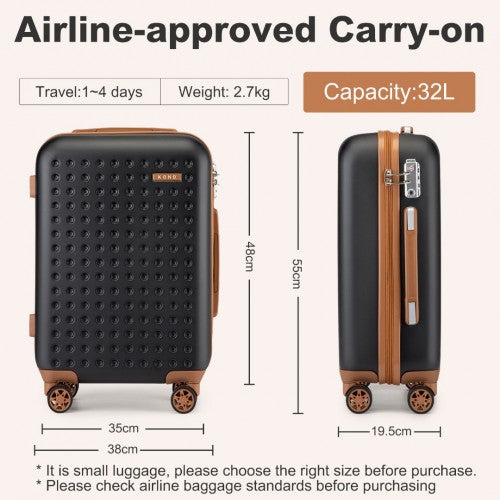 Kono Polka Dot ABS PC Hard Shell Vanity Case Set With TSA Lock Black Brown | Neil's Luggage Store