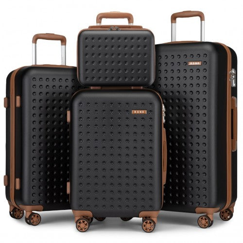 Kono Polka Dot ABS PC Hard Shell Vanity Case Set With TSA Lock Black Brown | Neil's Luggage Store