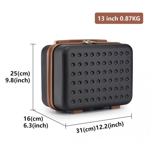 Kono Polka Dot ABS PC Hard Shell Vanity Case Set With TSA Lock Black Brown | Neil's Luggage Store