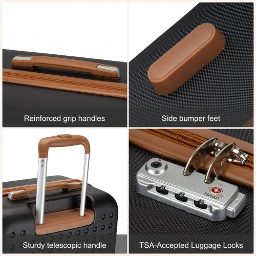 Kono Polka Dot ABS PC Hard Shell Vanity Case Set With TSA Lock Black Brown | Neil's Luggage Store