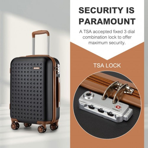 Kono Polka Dot ABS PC Hard Shell Vanity Case Set With TSA Lock Black Brown | Neil's Luggage Store
