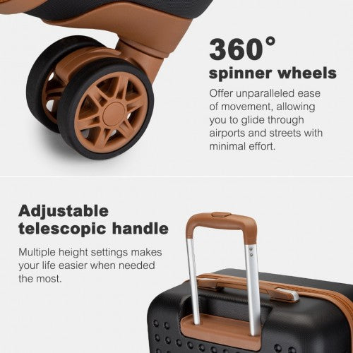 Kono Polka Dot ABS PC Hard Shell Vanity Case Set With TSA Lock Black Brown | Neil's Luggage Store