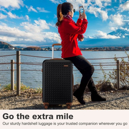 Kono Polka Dot ABS PC Hard Shell Vanity Case Set With TSA Lock Black Brown | Neil's Luggage Store