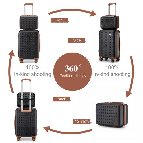 Kono Polka Dot ABS PC Hard Shell Vanity Case Set With TSA Lock Black Brown | Neil's Luggage Store