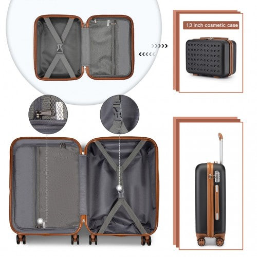 Kono Polka Dot ABS PC Hard Shell Vanity Case Set With TSA Lock Black Brown | Neil's Luggage Store