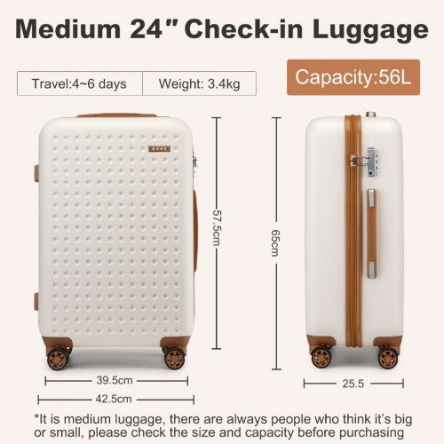 KSK2486 - Kono Stylish ABS+PC 24 Inch Polka Dot Hard Shell Suitcase With TSA Lock - Cream And Brown | Neil's Luggage Store