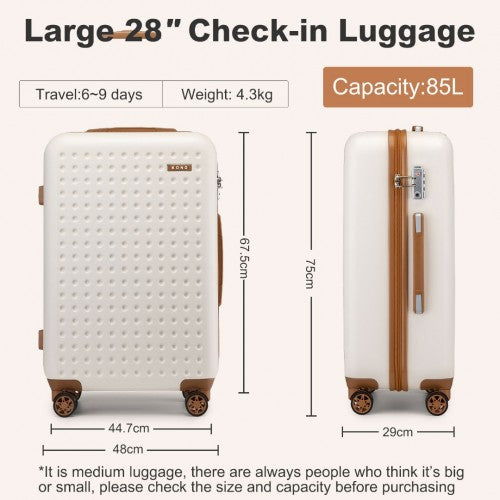 KSK2486 - Kono Stylish ABS+PC 28 Inch Polka Dot Hard Shell Suitcase With TSA Lock - Cream And Brown | Neil's Luggage Store