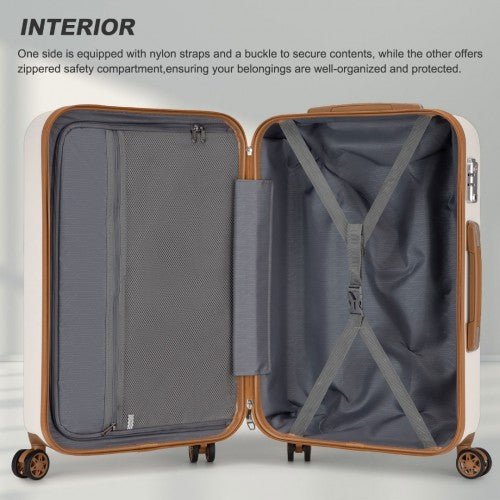 KSK2486 - Kono Stylish ABS+PC 28 Inch Polka Dot Hard Shell Suitcase With TSA Lock - Cream And Brown | Neil's Luggage Store
