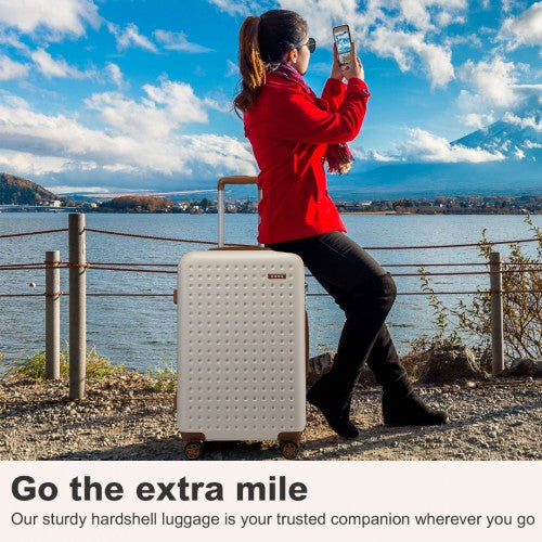 KSK2486 - Kono Stylish ABS+PC 28 Inch Polka Dot Hard Shell Suitcase With TSA Lock - Cream And Brown | Neil's Luggage Store