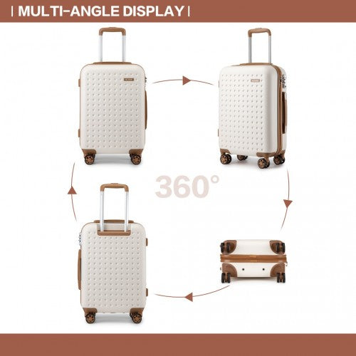 KSK2486 - Kono Stylish ABS+PC 20 Inch Polka Dot Hard Shell Cabin Suitcase With TSA Lock - Cream And Brown | Neil's Luggage Store