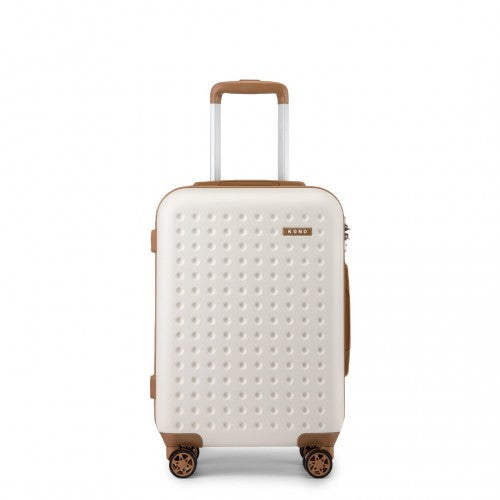 KSK2486 - Kono Stylish ABS+PC 20 Inch Polka Dot Hard Shell Cabin Suitcase With TSA Lock - Cream And Brown | Neil's Luggage Store