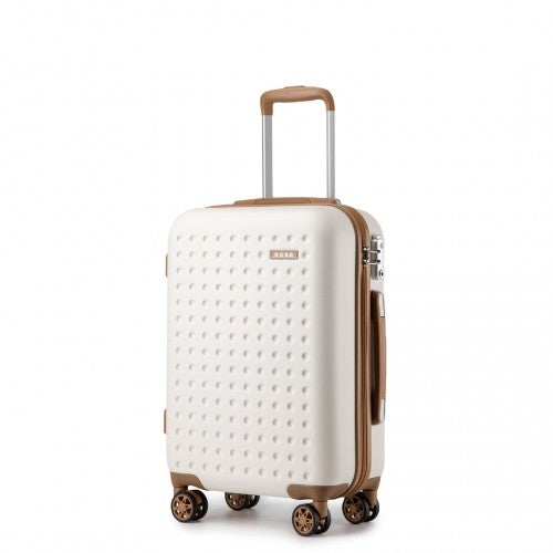 KSK2486 - Kono Stylish ABS+PC 20 Inch Polka Dot Hard Shell Cabin Suitcase With TSA Lock - Cream And Brown | Neil's Luggage Store