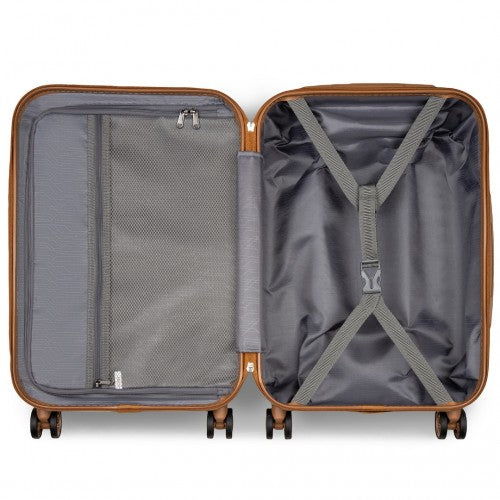KSK2486 - Kono Stylish ABS+PC 20 Inch Polka Dot Hard Shell Cabin Suitcase With TSA Lock - Cream And Brown | Neil's Luggage Store