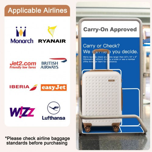 KSK2486 - Kono Stylish ABS+PC 20 Inch Polka Dot Hard Shell Cabin Suitcase With TSA Lock - Cream And Brown | Neil's Luggage Store