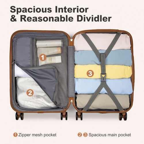 KSK2486 - Kono Stylish ABS+PC 20 Inch Polka Dot Hard Shell Cabin Suitcase With TSA Lock - Cream And Brown | Neil's Luggage Store