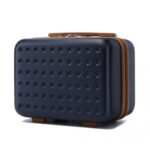 KSK2486 - Kono Stylish ABS+PC 13 Inch Polka Dot Hard Shell Vanity Case - Navy And Brown | Neil's Luggage Store
