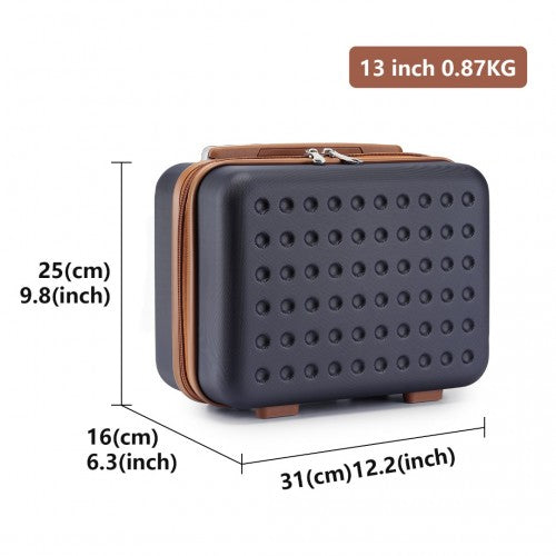 KSK2486 - Kono Stylish ABS+PC 13 Inch Polka Dot Hard Shell Vanity Case - Navy And Brown | Neil's Luggage Store