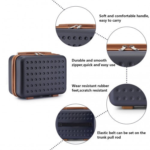 KSK2486 - Kono Stylish ABS+PC 13 Inch Polka Dot Hard Shell Vanity Case - Navy And Brown | Neil's Luggage Store