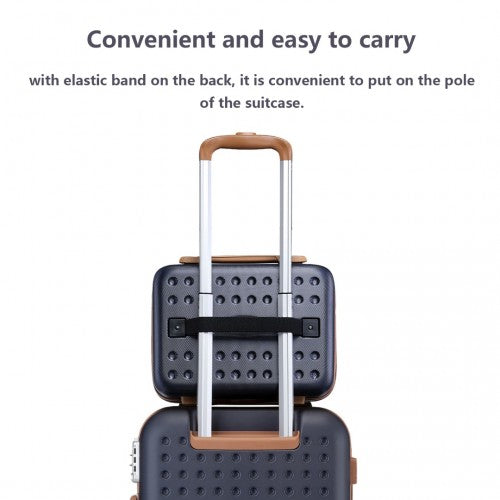 KSK2486 - Kono Stylish ABS+PC 13 Inch Polka Dot Hard Shell Vanity Case - Navy And Brown | Neil's Luggage Store