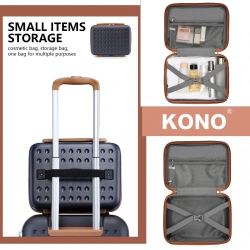 KSK2486 - Kono Stylish ABS+PC 13 Inch Polka Dot Hard Shell Vanity Case - Navy And Brown | Neil's Luggage Store