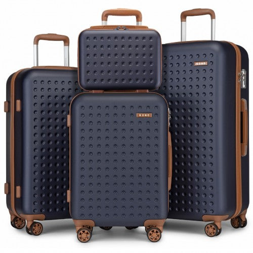 Kono Polka Dot ABS PC Hard Shell 6 Piece Suitcase Set Navy Brown Vanity Case | Neil's Luggage Store