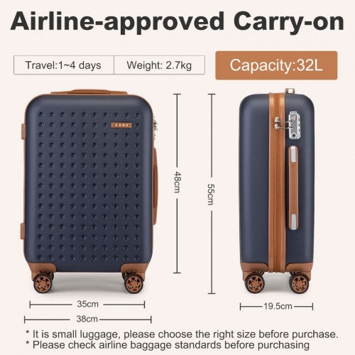 Kono Polka Dot ABS PC Hard Shell 6 Piece Suitcase Set Navy Brown Vanity Case | Neil's Luggage Store
