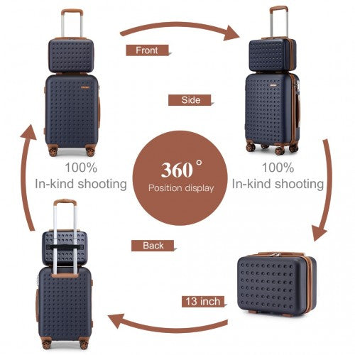 Kono Polka Dot ABS PC Hard Shell 6 Piece Suitcase Set Navy Brown Vanity Case | Neil's Luggage Store