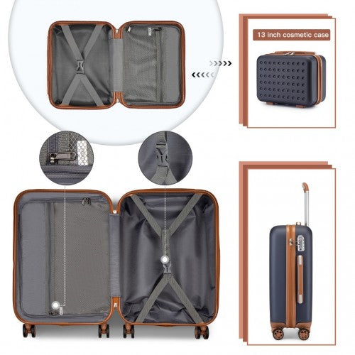 Kono Polka Dot ABS PC Hard Shell 6 Piece Suitcase Set Navy Brown Vanity Case | Neil's Luggage Store