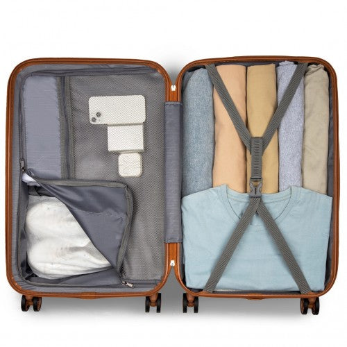 Kono Polka Dot ABS PC Hard Shell 6 Piece Suitcase Set Navy Brown Vanity Case | Neil's Luggage Store