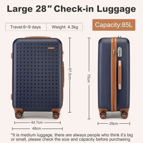 Kono Polka Dot ABS PC Hard Shell 6 Piece Suitcase Set Navy Brown Vanity Case | Neil's Luggage Store