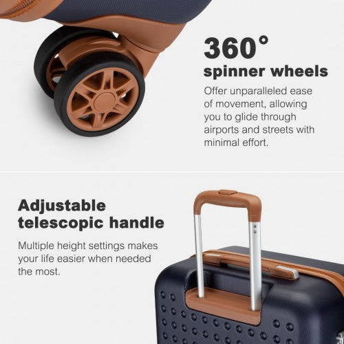 Kono Polka Dot ABS PC Hard Shell 6 Piece Suitcase Set Navy Brown Vanity Case | Neil's Luggage Store