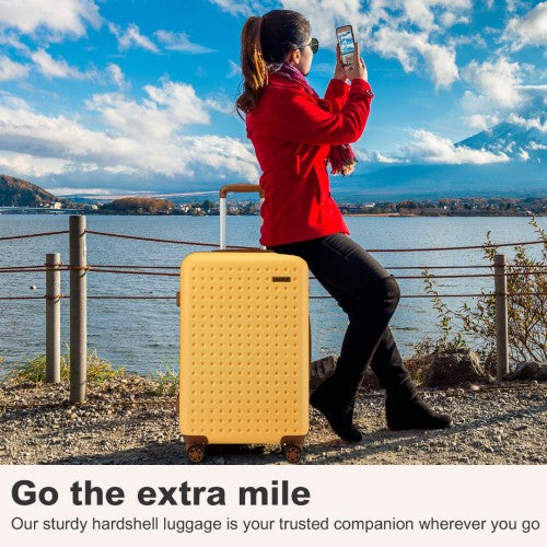 KSK2486 - Kono Stylish ABS+PC 28 Inch Polka Dot Hard Shell Suitcase With TSA Lock - Yellow And Brown | Neil's Luggage Store