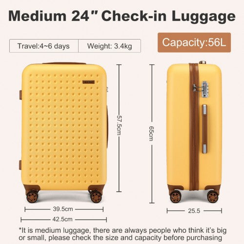 KSK2486 - Kono Stylish ABS+PC 24 Inch Polka Dot Hard Shell Suitcase With TSA Lock - Yellow And Brown | Neil's Luggage Store