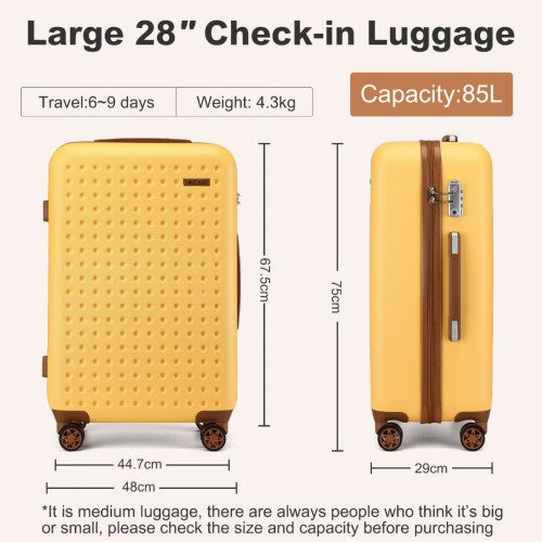 KSK2486 - Kono Stylish ABS+PC 28 Inch Polka Dot Hard Shell Suitcase With TSA Lock - Yellow And Brown | Neil's Luggage Store