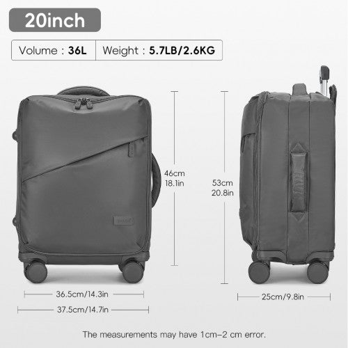 KSK2491 - Kono 20 Inch Lightweight Soft Shell Carry On Cabin Size Suitcase with TSA Lock and Separate Wet/Dry Compartment - Grey