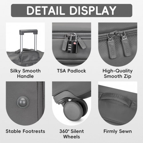 KSK2491 - Kono 20 Inch Lightweight Soft Shell Carry On Cabin Size Suitcase with TSA Lock and Separate Wet/Dry Compartment - Grey