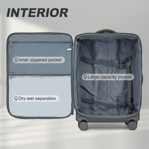 KSK2491 - Kono 20 Inch Lightweight Soft Shell Carry On Cabin Size Suitcase with TSA Lock and Separate Wet/Dry Compartment - Grey