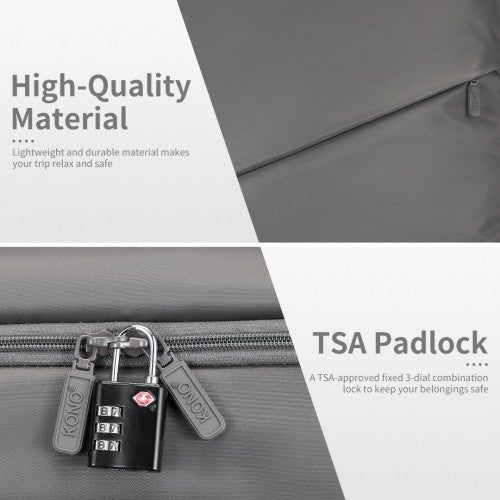 KSK2491 - Kono 20 Inch Lightweight Soft Shell Carry On Cabin Size Suitcase with TSA Lock and Separate Wet/Dry Compartment - Grey