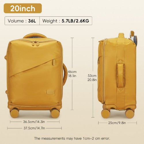 KSK2491 - Kono 20 Inch Lightweight Soft Shell Carry On Cabin Size Suitcase with TSA Lock and Separate Wet/Dry Compartment - Yellow