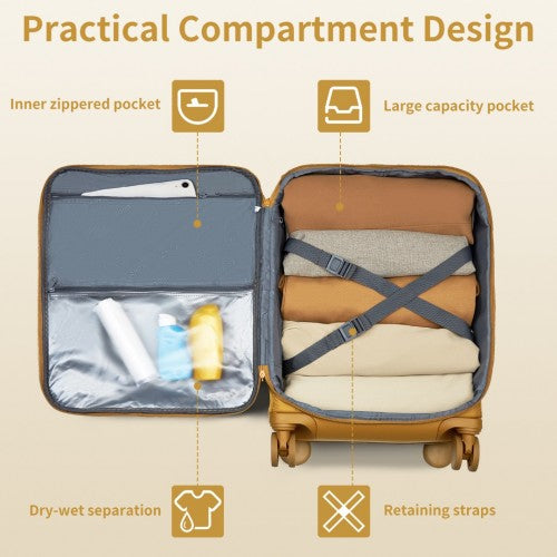 KSK2491 - Kono 20 Inch Lightweight Soft Shell Carry On Cabin Size Suitcase with TSA Lock and Separate Wet/Dry Compartment - Yellow