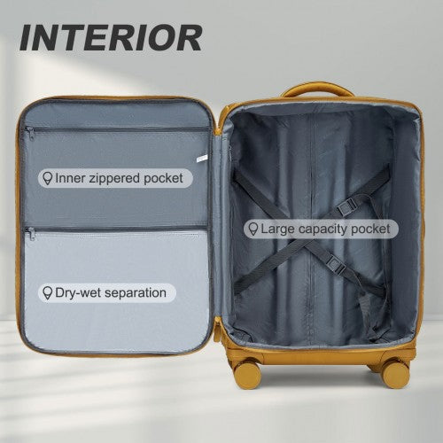 KSK2491 - Kono 20 Inch Lightweight Soft Shell Carry On Cabin Size Suitcase with TSA Lock and Separate Wet/Dry Compartment - Yellow