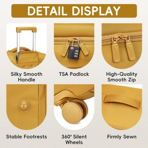 KSK2491 - Kono 20 Inch Lightweight Soft Shell Carry On Cabin Size Suitcase with TSA Lock and Separate Wet/Dry Compartment - Yellow